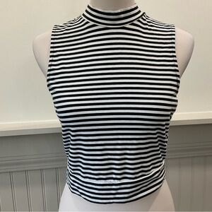 Volcom Black White Striped Mock Neck Sleeveless Top Medium Stretch Cotton